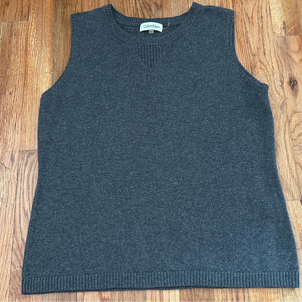 Calvin Klein Charcoal Knit Vest Office Preppy Academia Grandpa Core Women’s L